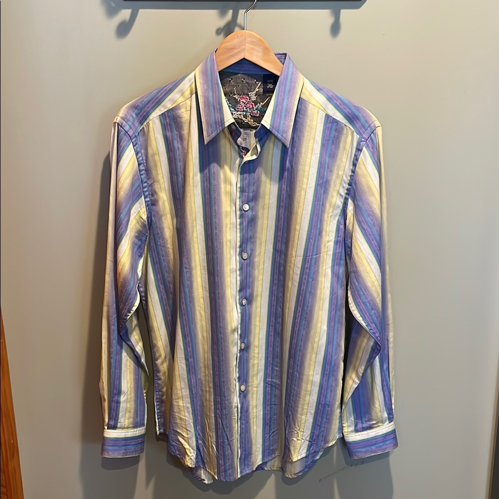 Robert Graham Blue and Yellow Casual Shirt with Bold Stripes